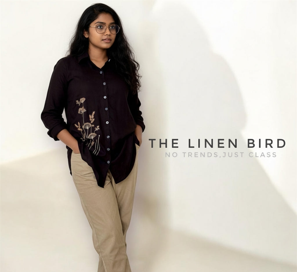 Linen Black Shirt for Women - Diwali Sale